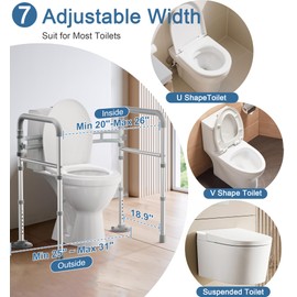 HOMLAND Toilet Safety Rails for Seniors, Adjustable Height & Width 350lb Toilet Handles for Elderly and Disabled, Foldable Toilet Safety Frame, Fit Any Toilet