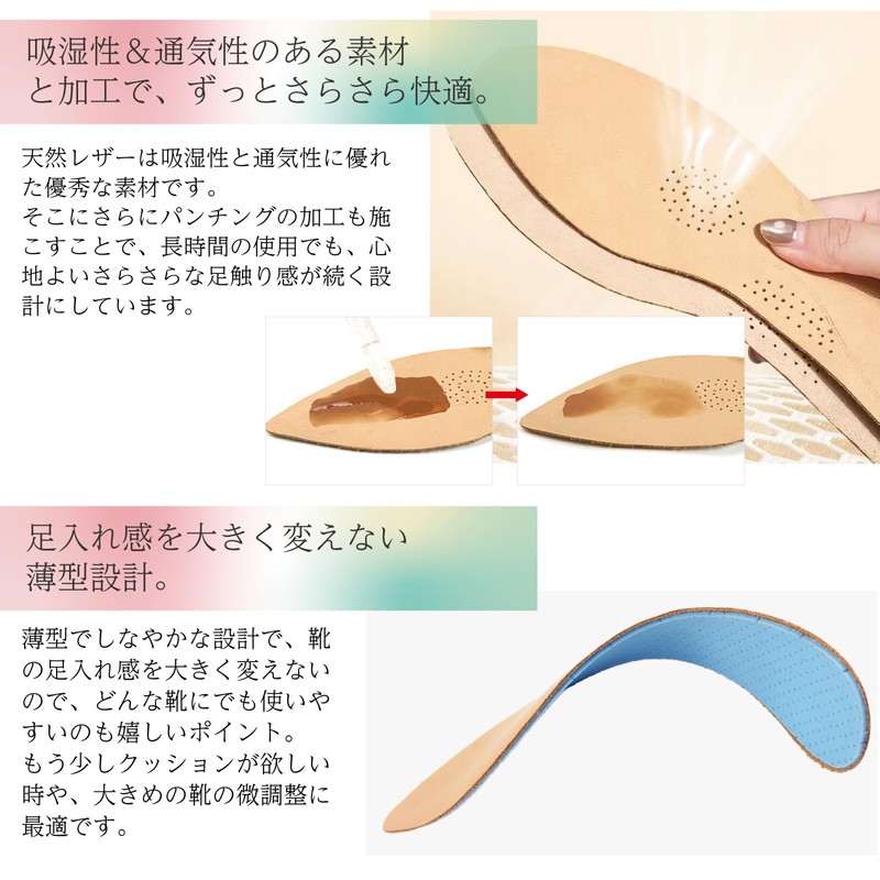 NIJISoRa Insole, Women's, Pumps Insole, Thin, Round Toe, Beige (23.5-24.5cm)