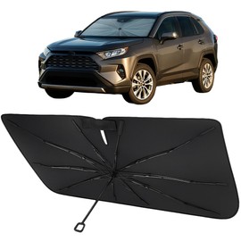 Proadsy Windshield Sun Shade Umbrella for 2019-2025 Toyota RAV4 Foldable Car Umbrella Sunshade with Soft TPU Handle Spring Structure Crystal Cooling Material Protect Car from Rays & Heat
