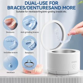 Retainer Cleaner Machine - Ultrasonic Retainer Cleaner, Dental Cleaning Pod for Braces, Dentures, Pacifiers, Mouth Guards, Jewelry & Toothbrush Heads, 150ml Portable Cleaning Machine