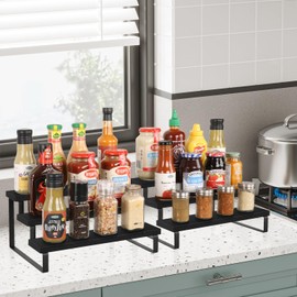 YINMIT Wooden Display Riser Stand, Tiered Perfume and Cologne Organizer Stand, 3 Tier Spice Rack Organizer, Rustic Display Shelf for Candles (3 Tier,2Pack,Black)