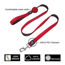 Kruz Premier 5ft Dog Mesh Leash - KZA1160-11M/L - Lightweight, Breathable, Comfort Puffy - Secure Dual-Layered Tangle-Free Mesh Lead for Dog Walking, Running, Training - Turquoise - 1" x 5 FT