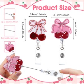2Pcs Nursing Badge Reel Pink Bow Cherry Retractable Badge Clip Work ID Card Holder Cute Badges Holder with Alligator Clip for Nurses Medical Workers Nursing Student Teacher Accessories