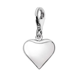 Quiges Silver-Plated Charm Pendant with Heart Motif and Lobster Clasp, for Bracelets, Silver Plated, 1