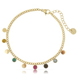 Made by Nami Boho Women's Gold Bracelet with Colourful Gemstone Pendants Made of Surgical Stainless Steel 16 + 3 cm Hypoallergenic Waterproof Jewellery Friendship Bracelets, Anpassbar, Stainless Steel