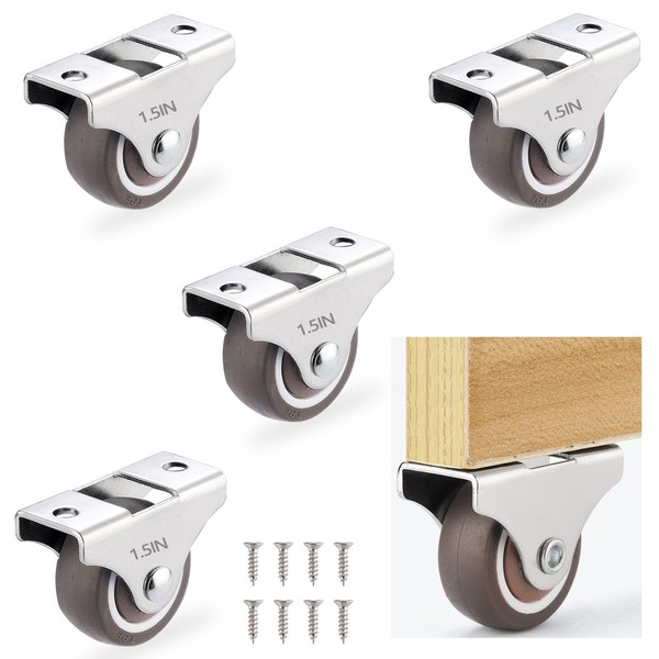 1-1/2 Inch Fixed Caster Wheels Set of 4, Heavy Duty