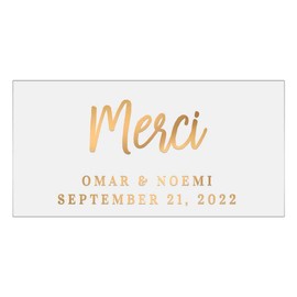 XOXOKristen Wedding Favor Stickers, Clear Gold Foiled Wedding Labels, Merci Wedding Stickers in Silver or Rose Gold, Elegant Thank you Wedding Stickers (Silver Foil, White Glossy)
