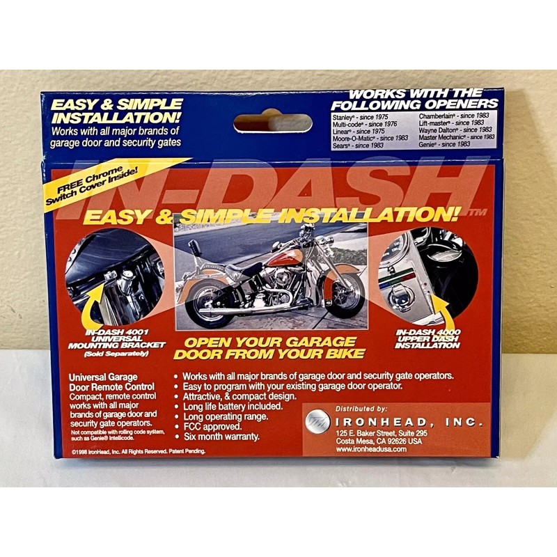 Ironhead, Inc. IN-DASH MOTORCYCLE Universal Garage Door Opener Model 4000