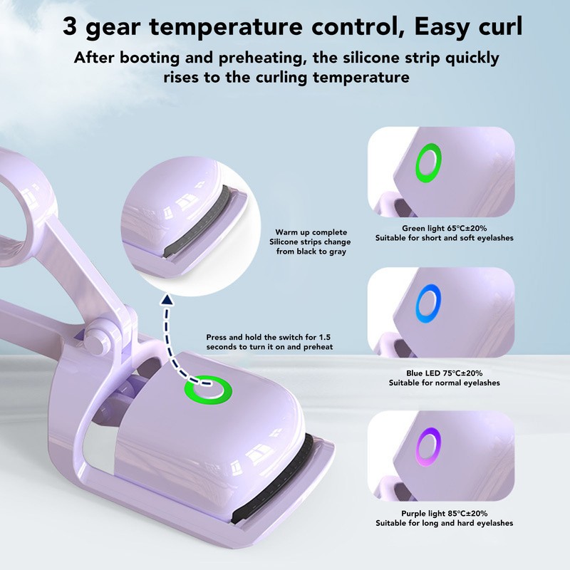 Professional Heated Eyelash Curler 3 Gears Temperature Adjustable Rechargeable Electric