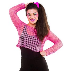 Wicked Costumes Adult 80's Neon Pink Fishnet Long Sleeved Top (One Size UK 6-10)