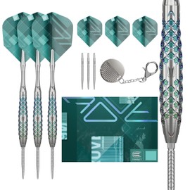 TARGET Darts Rove Steel Tip Swiss Point Darts, 90% Tungsten Dart Set, Barrel 02-25G | Steel Tip Dart Sets, Green & Silver Darts, Professional Dart Set with Swiss Points & Tool