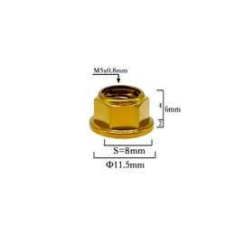 RISON Titanium Nut Titanium Flange Full Metal Lock Nut M5 x 0.8 mm Titanium Sprocket Nut GR5 Locking Nut Golden 6AL4V Titanium Flange Locking Nut Pack of 5