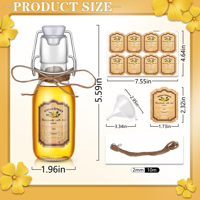 tchrules 16Pcs Vanilla Extract Bottles 5oz Swing Top Glass Bottles