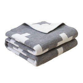 mimixiong Baby Blanket Knitted Double Layer Soft Blankets,Cross Swiss Pattern (Grey)