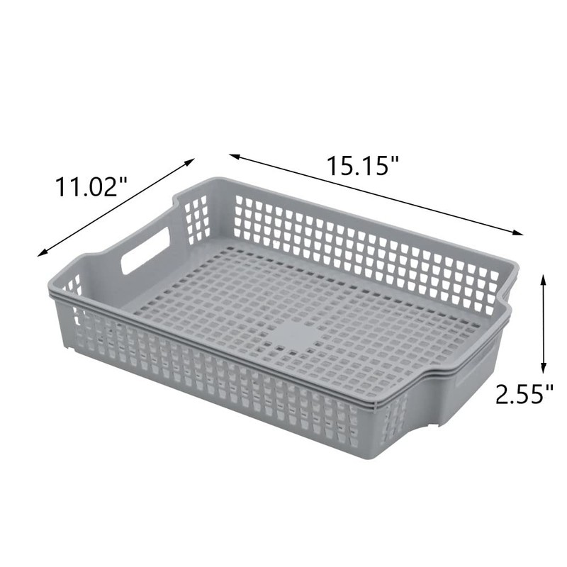 Readsky Grey Flat Plastic Storage Baskets Stackable, 38.5cm x 28cm