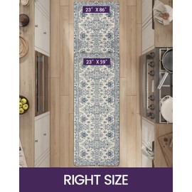 DEXI Boho Kitchen Runner Rug, Cushioned Anti Fatigue Mats for Floor, Waterproof Comfort Standing Mat for Office, Sink, Laundry, Farmhouse, 23x86, Light Blue