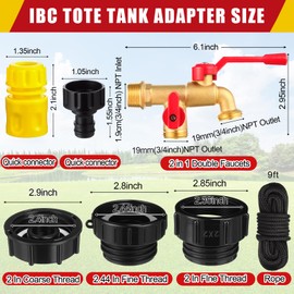 Duraaamo IBC Tote Adapter 275-330 Gallon Tote Water Tank Fittings, Hose Faucet Valve with 4 Adapter, 2" Camlock Fittings Garden Hose Quick Connector(Red Double Valve,3/4'' Male Npt to 3/4'' GHT)