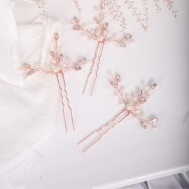 YERTTER 3pcs Wedding Hair Pins Decorative Crystal Rhinestones Bridal Bun Clip Accessories for Brides and Bridesmaids (Rose Gold)