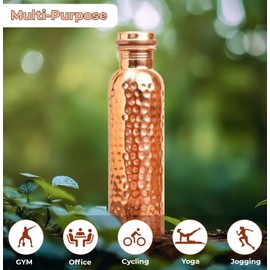 MantraRaj 100% Pure Copper Water Bottle Ayurvedic Water Copper Bottle Leak Proof water bottle Seal Cap Joint Free 1 Liter 34 Oz Easy to carry for Sports, Fitness, Yoga, School Hammer
