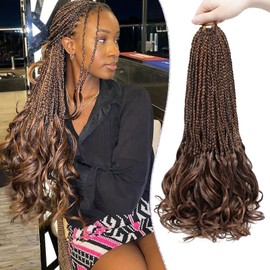 WOKAA French Curly Braiding Hair Pre looped 18 Inch 8 Packs Crochet Hair for Women Dark Brown mix Brown Crochet Box Braids with Curly Ends Synthetic Hair Extensions P4/30#