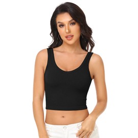 Womens Crop Workout Tank Tops - 2025 Summer Breathable V Neck Fitted Tanktops Basic Black White Rolay Blue Cropped for Yoga, Sports Gym Running Woman Seamless Casual Athletic Toos (P055 Bl/W/RB S)