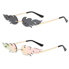 CTForest Pack of 2 Fire Flame Sunglasses, Fire Flame Glasses, Frameless, Creative Flame Shape Glasses, Perfect for Birthdays or Parties (Grey, Pink)