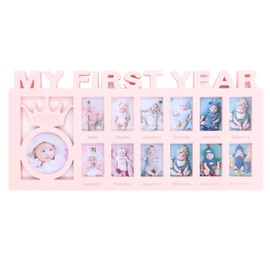 Newborn Photo Frame Durable Polished 12 Small Picture Frames Record Baby's Monthly Growth Baby Photo Frame for GiftPink