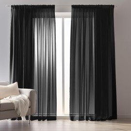 Neween Sheer Curtains Woven Voile Curtains, Net Curtain for Window Treatment Rod Pocket Curtain & Drapes for Living Room, Kitchen, Bedroom, Nursery Room, Set of 2 (Black, 132 x 240 cm)