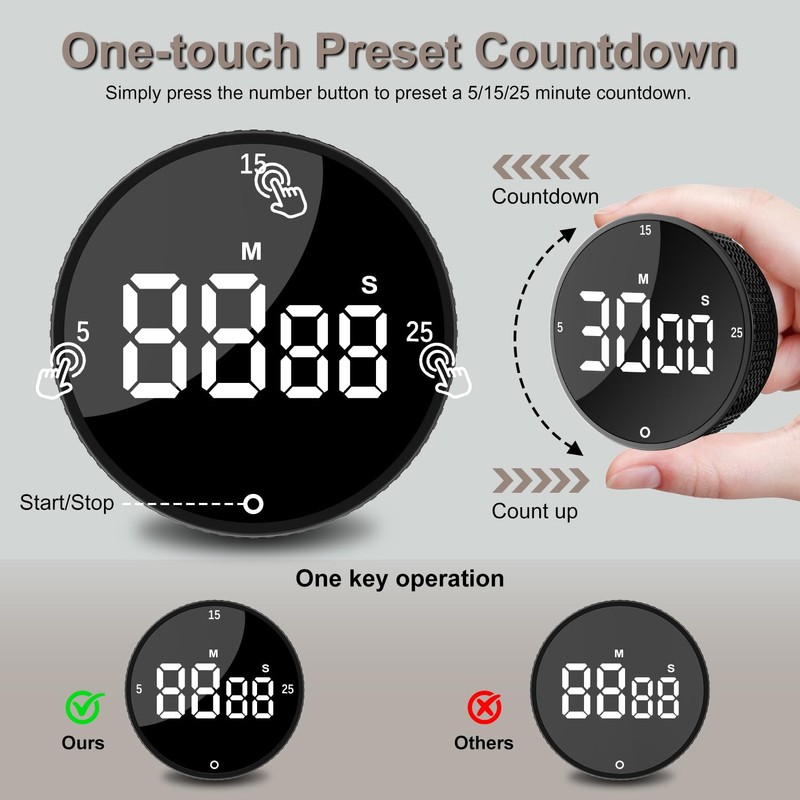 Digital Kitchen Timer, Magnetic Egg Timer, Kitchen Clock, Stopwatch, Countdown