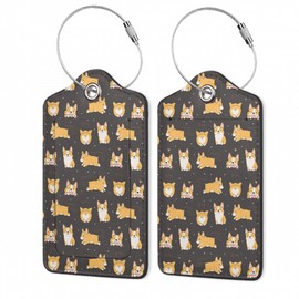 2Pcs Luggage Tag for Suitcase Funny Corgi Dog Cute Suitcase Tag with Privacy Flap & Name ID Label & Metal Loop,Travel Bag Luggage Tags for Women