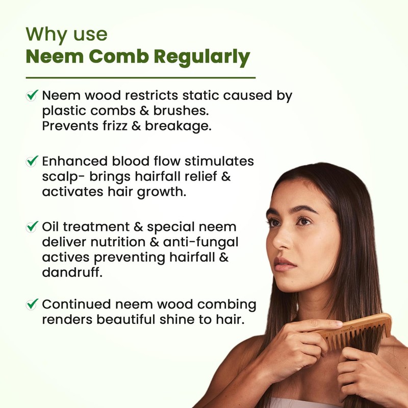 Aayuleubeda Badi Care Neem Wooden Comb Handmade Anti Dandruff Neem
