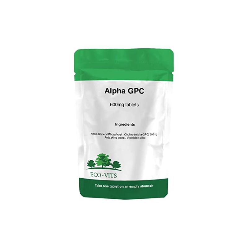 ECO-VITS Alpha GPC (600MG) 365 TABS. Recyclable Packaging. Sealed Pouch