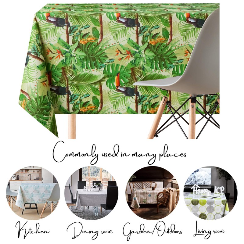 Green Tropical Jungle Wipe Clean Tablecloth - Textil Look -