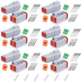 Deutsch DT Grey 4 Pin Connectors 6 Sets, Waterproof Electrical Wire Connector with Stamped Contacts and Seal Plug for Truck, Off-Road Vehicles, Construction, Agriculture, Marine, Motorcycle Wiring