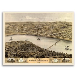 Magnet 1869 Saint Charles Missouri Vintage Old Panoramic City Map Magnet Vinyl Magnetic Sheet for Lockers, Cars, Signs, Refrigerator 5"