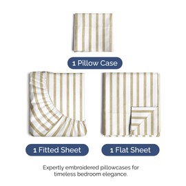 CGK Unlimited Twin XL Size 3 Piece Sheet Set - Comfy Breathable & Cooling Bed Sheets Set - Hotel Luxury Bedding for Women, Men, Kids & Teens - Deep Pockets, Easy-Fit, Soft & Wrinkle Free - Oeko-Tex - Beige Stripes