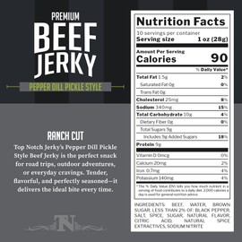 Top Notch Ranch Cut Jerky - 10 oz Bag of Beef Jerky - High Protein Snacks for Kids and Adults - Flavorful Strips of Premium Beef