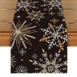 Artoid Mode Black Gold Snowflakes Christmas Table Runner, Seasonal Winter Kitchen Table Decoration, Indoor, Holiday, Party Decor, 40 x 180 cm