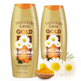 Manzanilla Grisi Gold Extra Lightening Shampoo Cleansing and Extra Lightening with Chamomile Extract and Turmeric Lightens Naturally Soft and Luminous Hair, 2 Pack of 13.5 FL Oz, Bottles, 2 Count