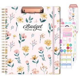 Ospelelf Undated Budget Planner with Clipboard Large Weekly Monthly Account Planners with Stickers 12 Months Productivity Aesthetic Journey Pink Flowers