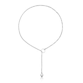 Faruodis Pearl Annulus Pendant Necklace Vintage Lariat Circle Beads Y-Shape Necklace Chain Jewelry for Women (Silver)