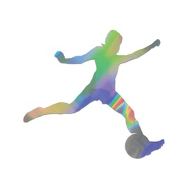 Womans Soccer Player Premium Sticker Decal Oil Slick Rainbow Holographic Metallic Girl Girls Soccer Football Futbol femake Kicking - Oil Slick - 4" W x 3.64" H