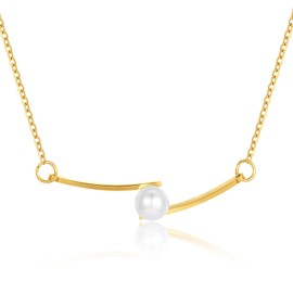 Pearl Necklace 18K Necklaces 16-19in Adjustable pearl Gold Necklace for Women Good Idea for Girlfriend, Birthday, Christmas Gift