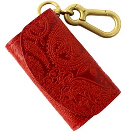 VINCENT CRAFTED Made in Japan Tochigi Leather Paisley Carabiner Key Case & Coin Purse PAOLO Key Holder Women Smart Key Case Coin Purse Men's Key Ring, red