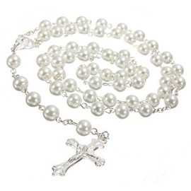 Rosary White Beads. White pearl effect First Holy Communion present. Holy Communion Gift. Girls First Baptism