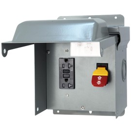 CHENGPI Outdoor Electrical Outlet with Safety Switch - Prewired Metal Outdoor Electrical Outlet Box with 20 AMP GFCI Receptacle and Waterproof 3R Cover - Weatherproof Power Switch Box for Backyard