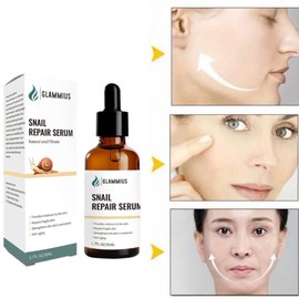 Glammius Snail Mucin Serum with snail filtrate, retinol and castor oil. For dull skin, damaged skin, wrinkles, with facelift effects and correct discoloration