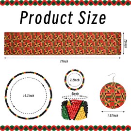Kuscul 6 Pcs African Skirts for Women African Printed Maxi Skirt Dashiki Skirt with African Head Wrap Dangle Earring Necklace Rasta Beaded Bracelet (XL)