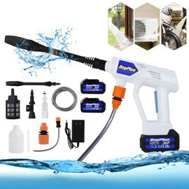 Cordless Pressure Washer, 21V Electric Power Washer, Handheld Pressure Washer with Adjustable Nozzles, Soap Bottle and 5M Hose, for Cars Driveways Patios Cleaning (2x 1.5Ah Battery & Charger Included)
