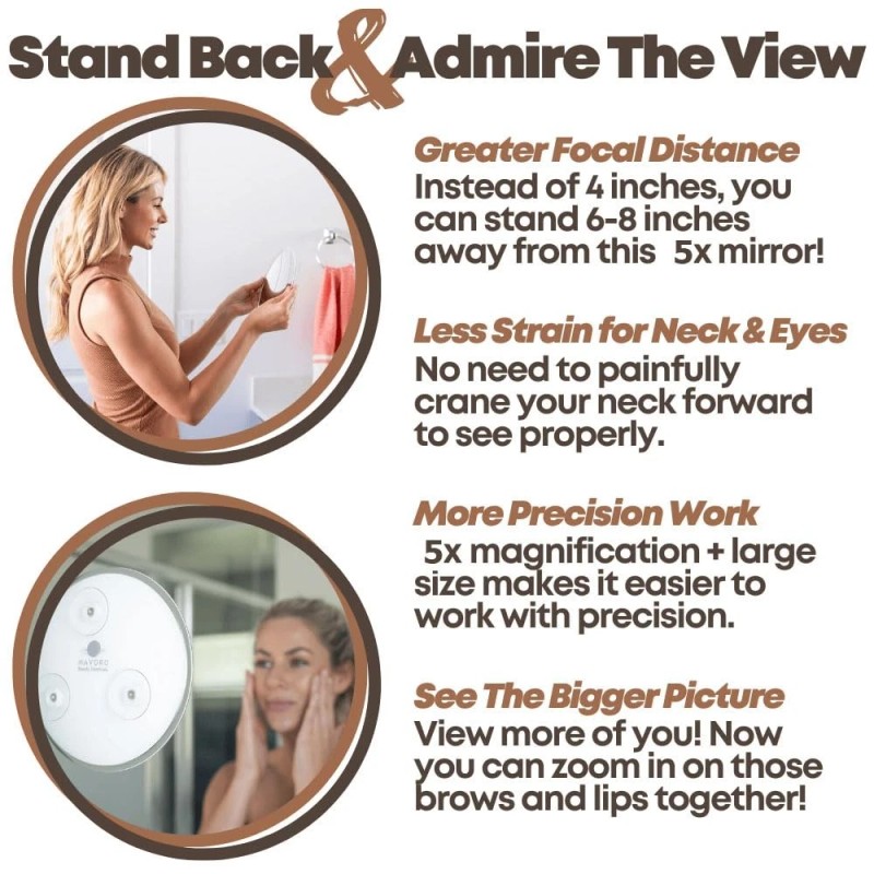 Mavoro Magnifying Mirror with 3 Suction Cups 9 Inch (5X